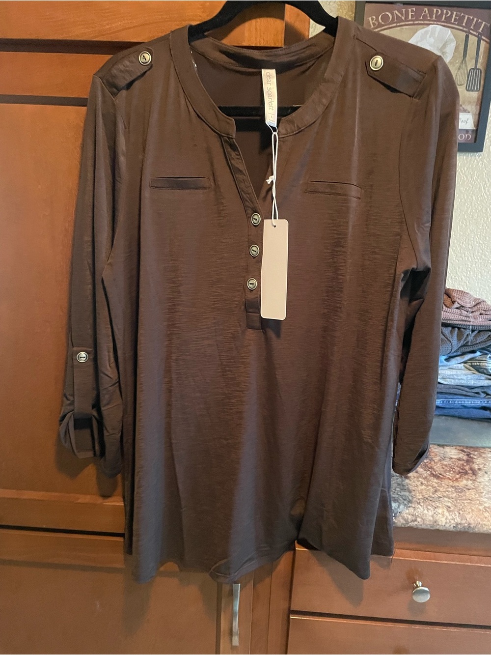 Scarlett Long Sleeve Henley Tunic in Brown
